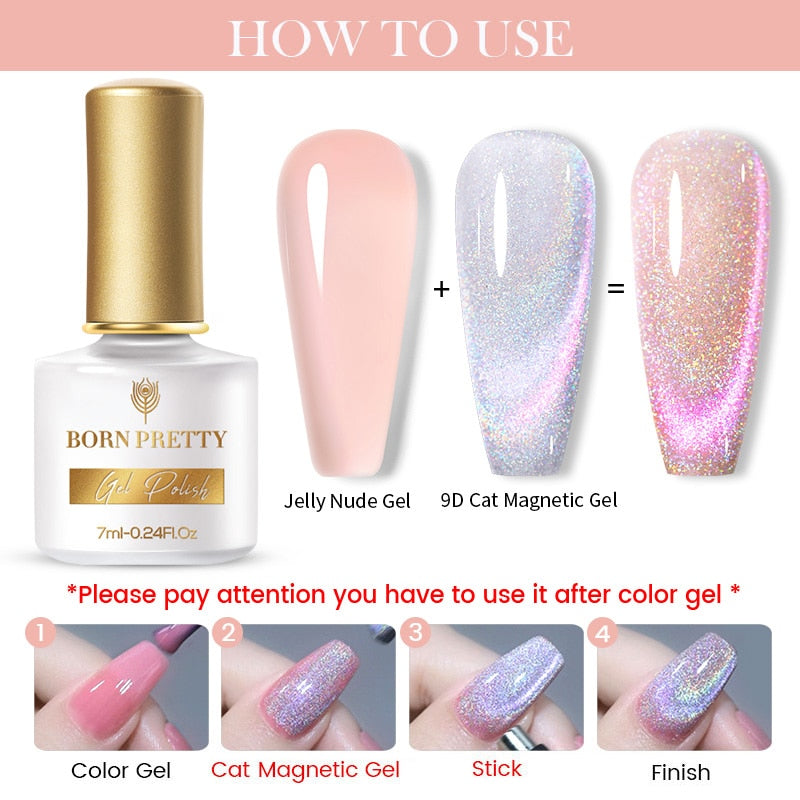 BORN PRETTY 7ml 9D Laser Cat Magnetic Gel Nail Gel Pink Magnetic Gel Soak Off UV LED Nail Varnish UV Gel Need Pink Nude Base