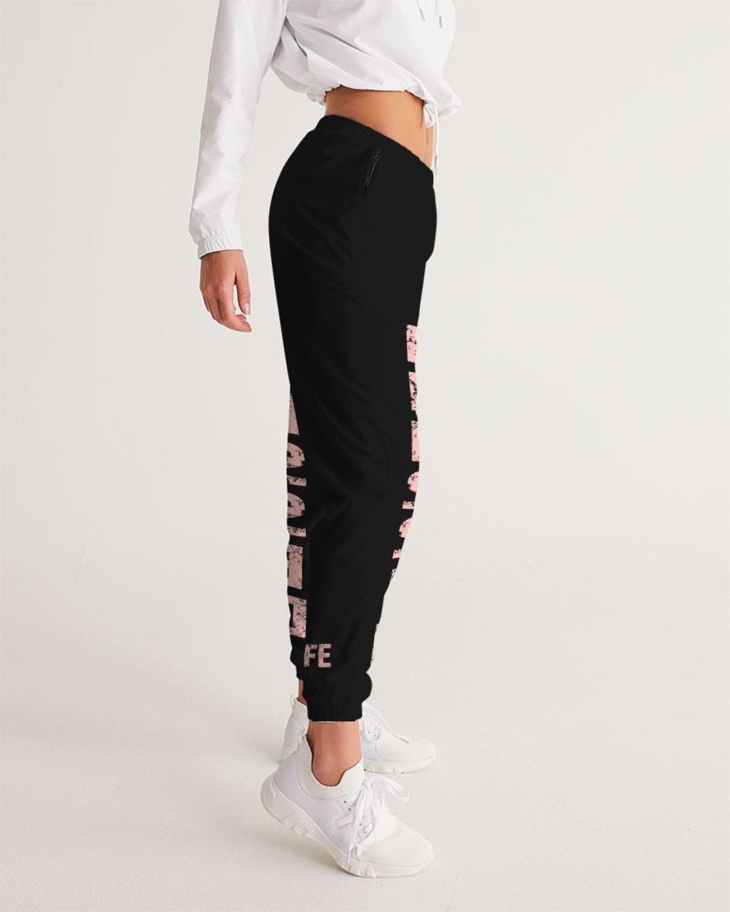 Womens Track Pants - Black & Peach Blessed Graphic Sports Pants