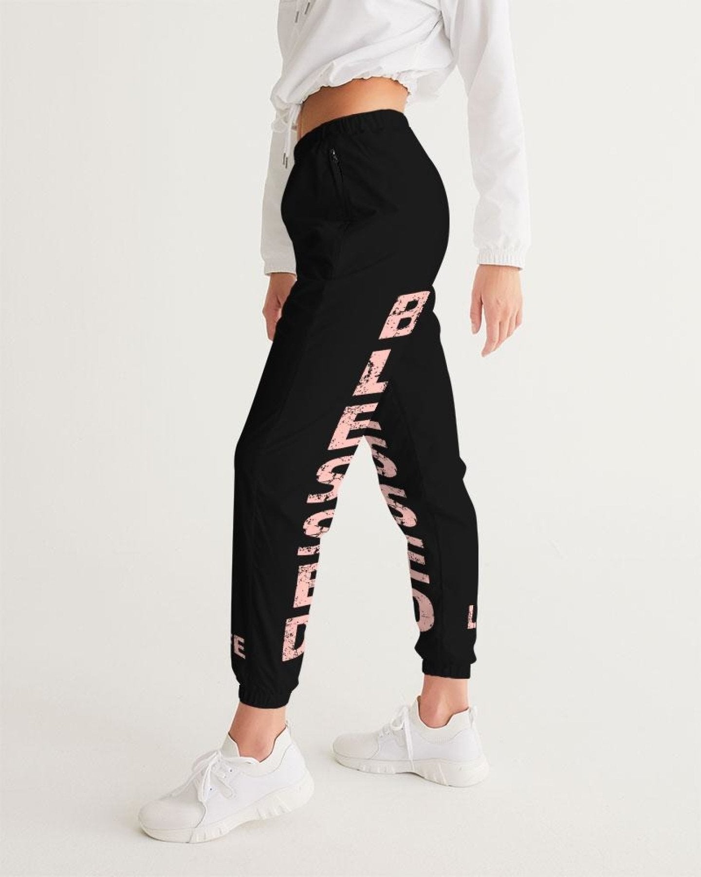 Womens Track Pants - Black & Peach Blessed Graphic Sports Pants