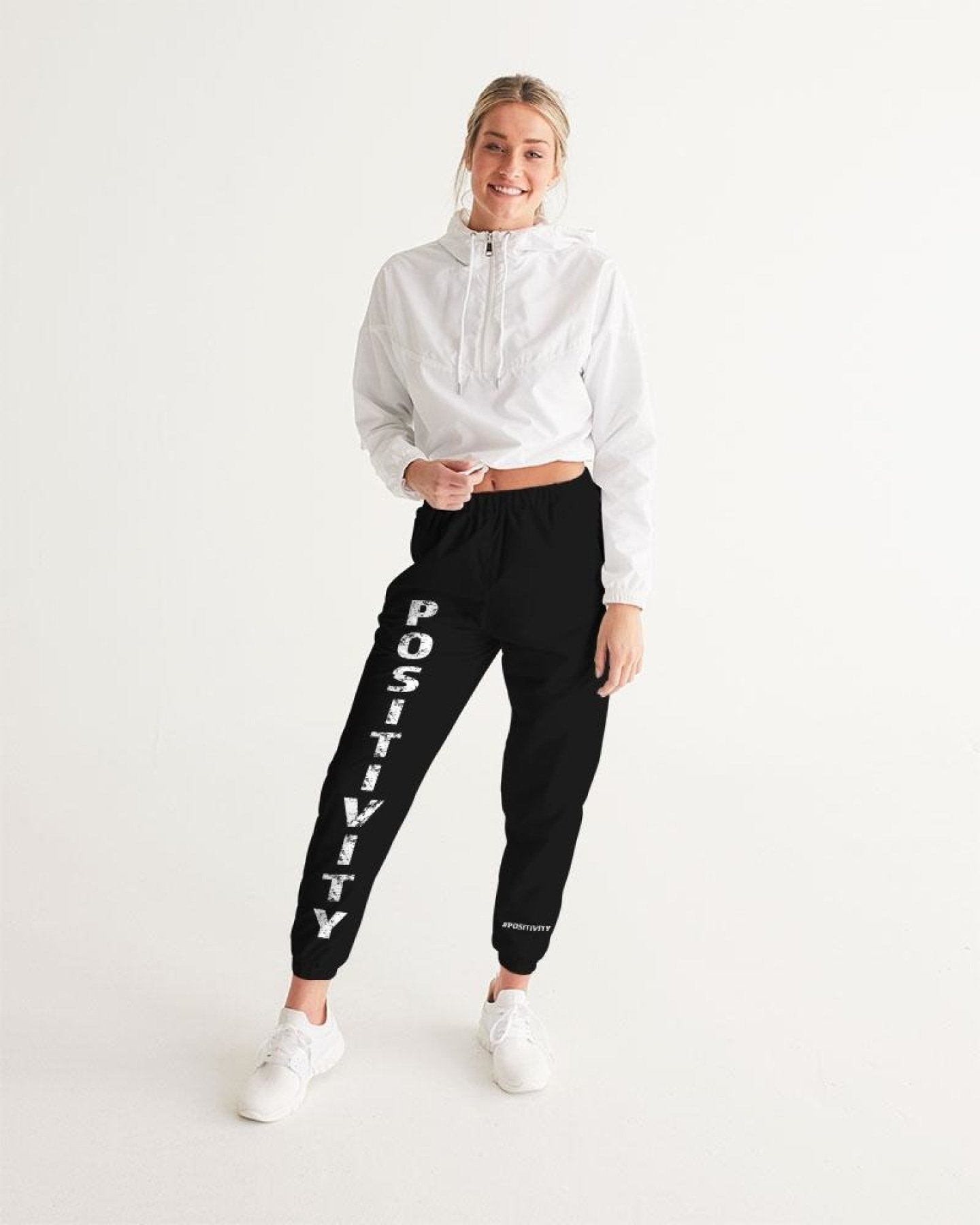 Womens Track Pants - Dark Grey Positivity Graphic Sports Pants