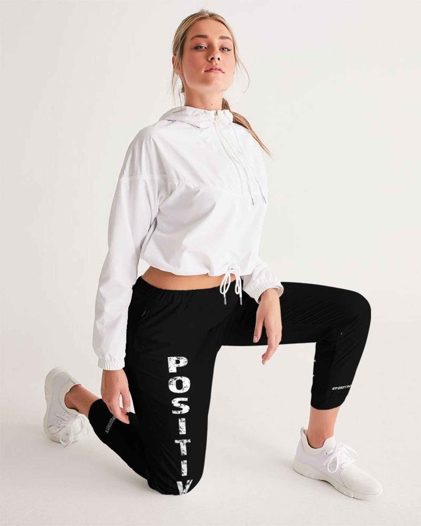 Womens Track Pants - Dark Grey Positivity Graphic Sports Pants