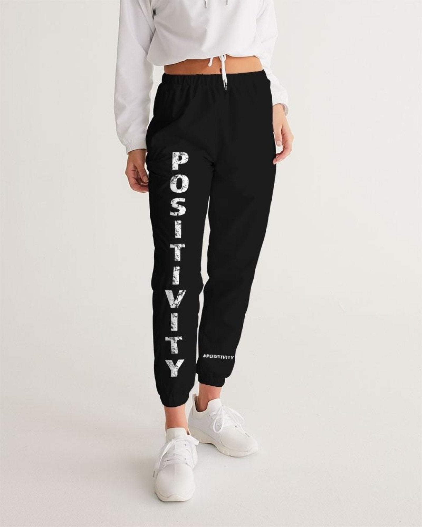 Womens Track Pants - Dark Grey Positivity Graphic Sports Pants